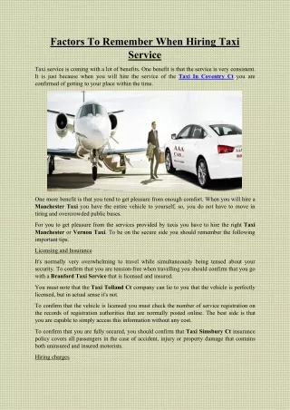 factors to remember when hiring taxi service
