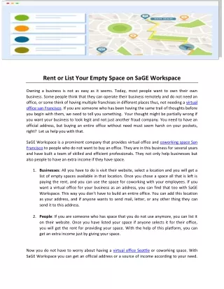 Rent or List Your Empty Space on SaGE Workspace