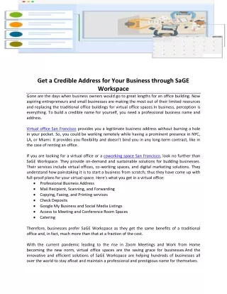 Get a Credible Address for Your Business through SaGE Workspace