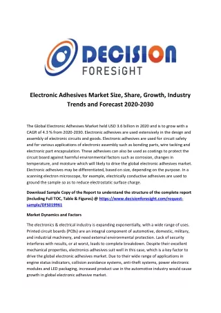Electronic Adhesives Market by Companies, Growth, Competitors Analysis, New Technology and Forecast to 2030
