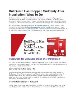 bullguard has stopped suddenly after installation