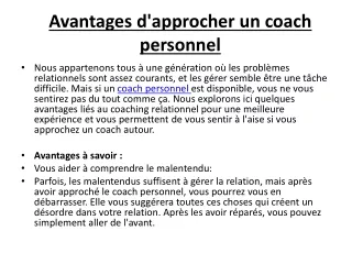 Avantages d'approcher un coach personnel
