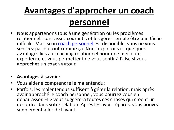 avantages d approcher un coach personnel