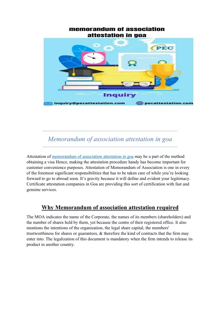 memorandum of association attestation in goa
