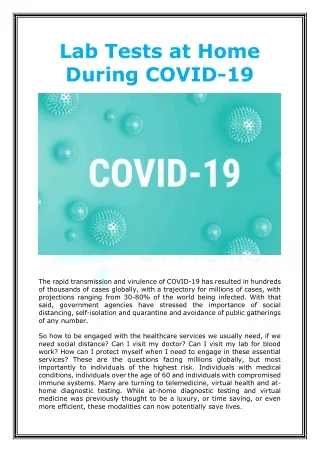 Lab Tests at Home During COVID-19