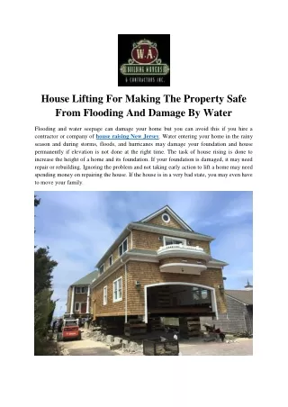 house lifting for making the property safe from
