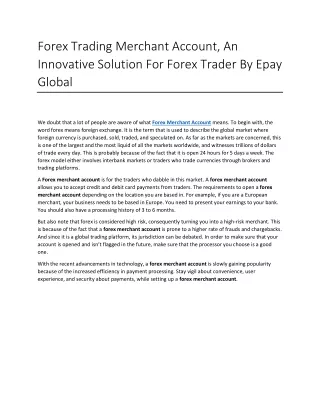 forex trading merchant account an innovative