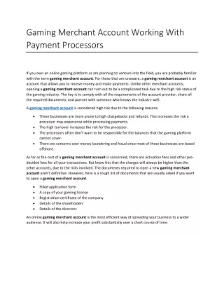 gaming merchant account working with payment