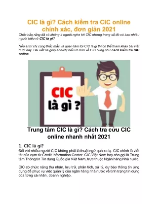 CIC là gì? Cách kiểm tra CIC online chính xác, đơn giản 2021