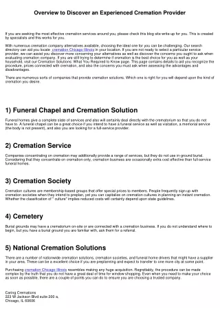 overview to discover an experienced cremation