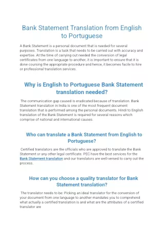 Bank Statement Translation from English to Portuguese