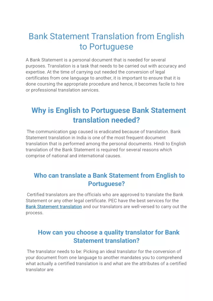 bank statement translation from english