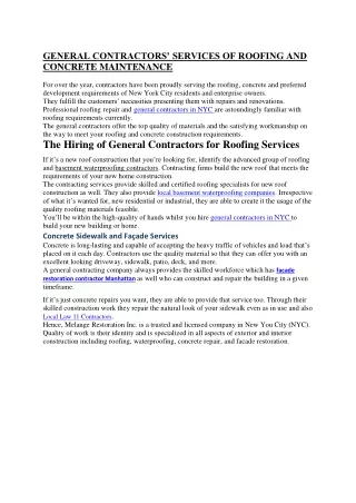 GENERAL CONTRACTORS’ SERVICES OF ROOFING AND CONCRETE MAINTENANCE