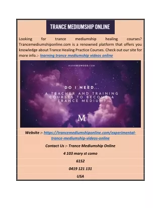 Learning Trance Mediumship Videos Online | Trancemediumshiponline.com
