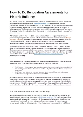 How To Do Renovation Assessments for Historic Buildings