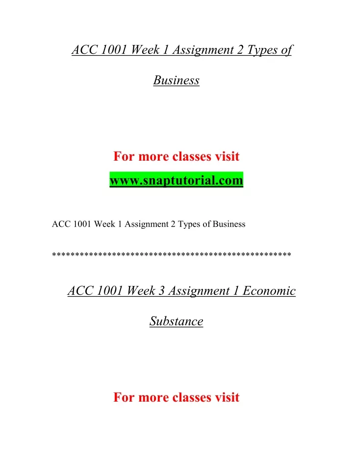 acc 1001 week 1 assignment 2 types of