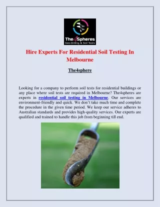 Hire Experts For Residential Soil Testing In Melbourne - 4Spheres