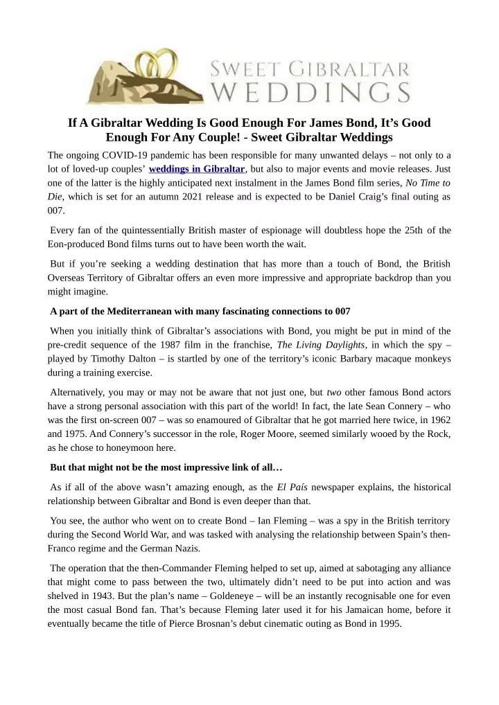 if a gibraltar wedding is good enough for james