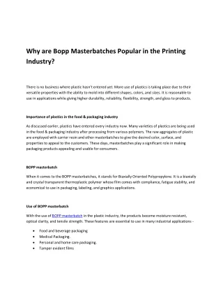 Why are Bopp Masterbatches Popular in the Printing Industry
