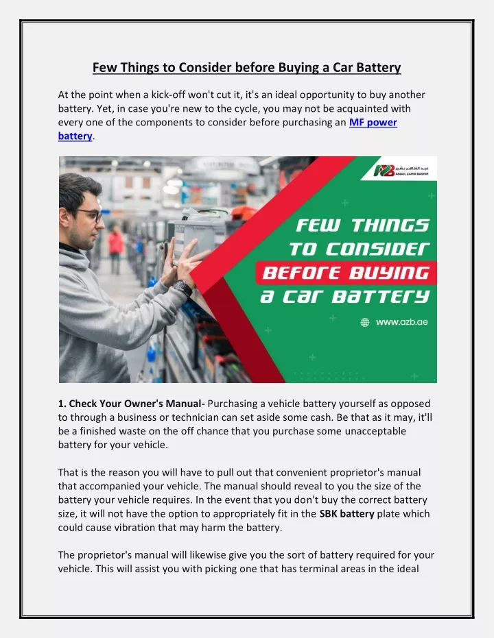 few things to consider before buying a car battery