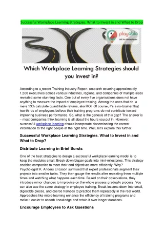 successful workplace learning strategies what