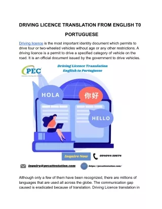 Driving licence translation from English to Portuguese