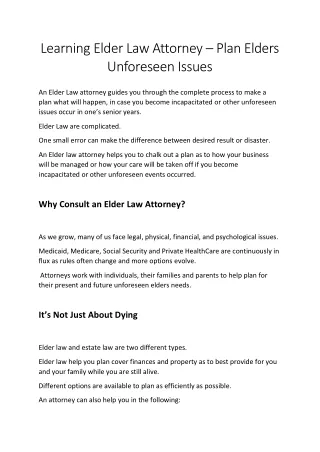 learning elder law attorney plan elders