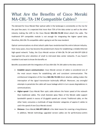 What Are the Benefits of Cisco Meraki MA-CBL-TA-1M Compatible Cables