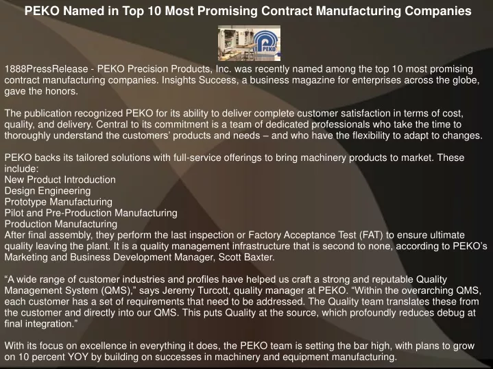 peko named in top 10 most promising contract