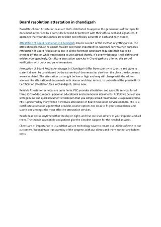 Board of Resolution in chandigarh