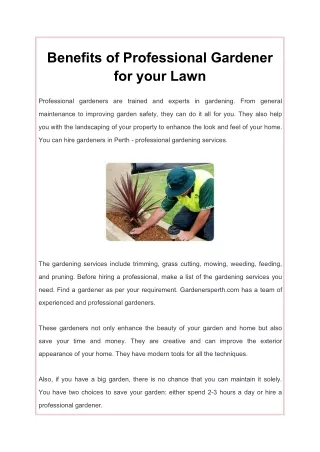 Benefits of Professional Gardener for Your Lawn