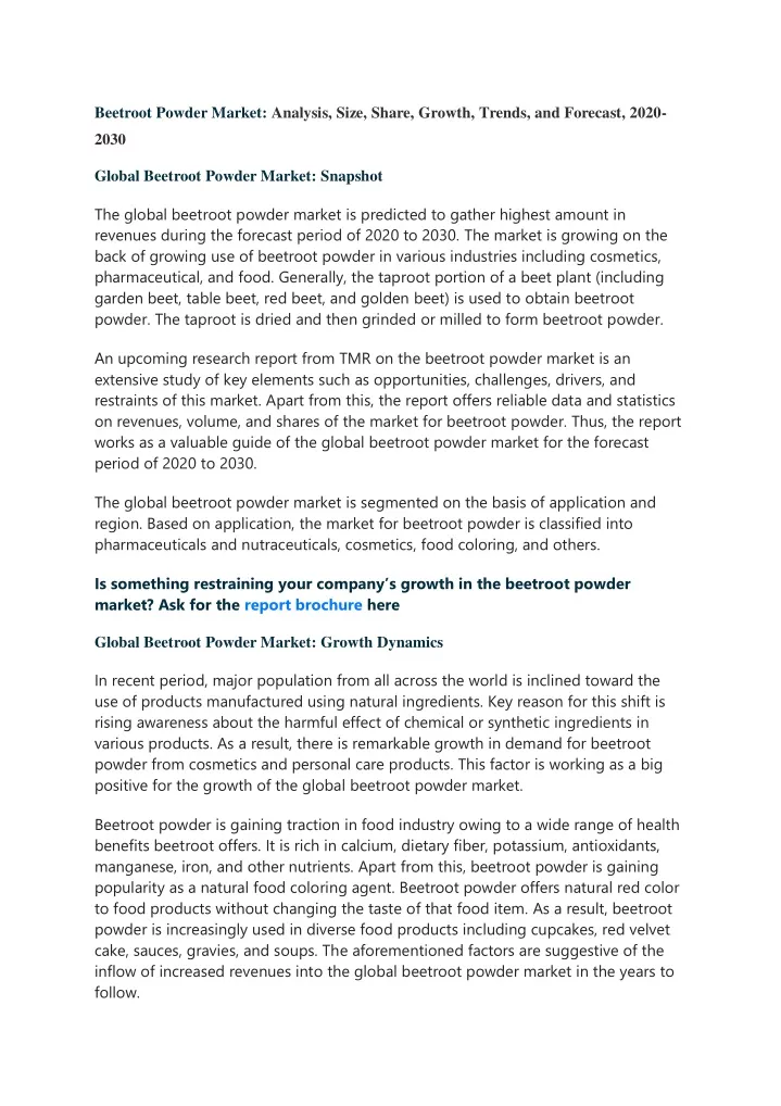 beetroot powder market analysis size share growth