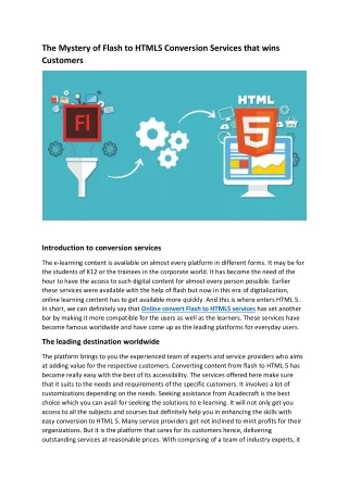 The mystery of Flash to HTML5 conversion services that wins customers