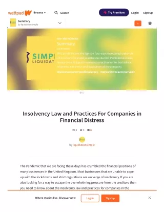 Insolvency Law and Practices For Companies in Financial Distress