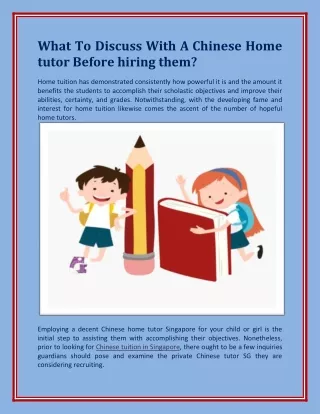What To Discuss With A Chinese Home tutor Before hiring them?