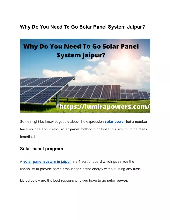why do you need to go solar panel system jaipur