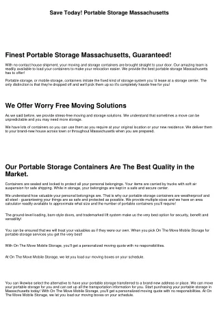 Save Today! Portable Storage Massachusetts