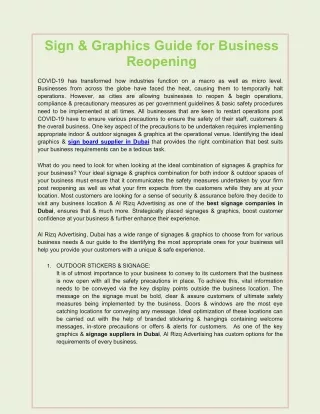 Sign & Graphics Guide for Business Reopening