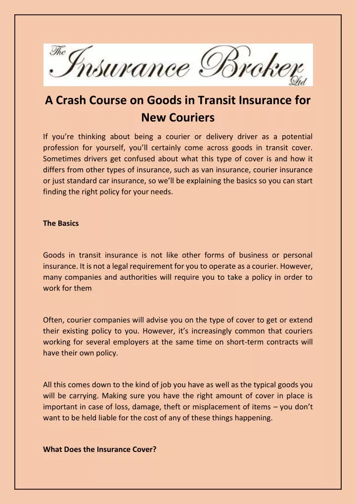 a crash course on goods in transit insurance