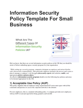 Information Security  Policy Template For Small  Business