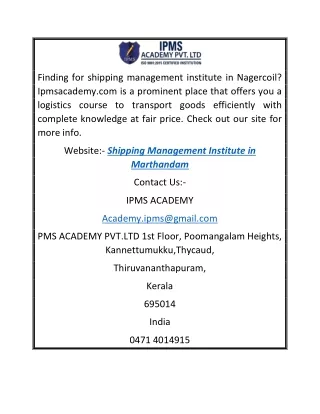Shipping Management Institute in Marthandam | Ipmsacademy.com