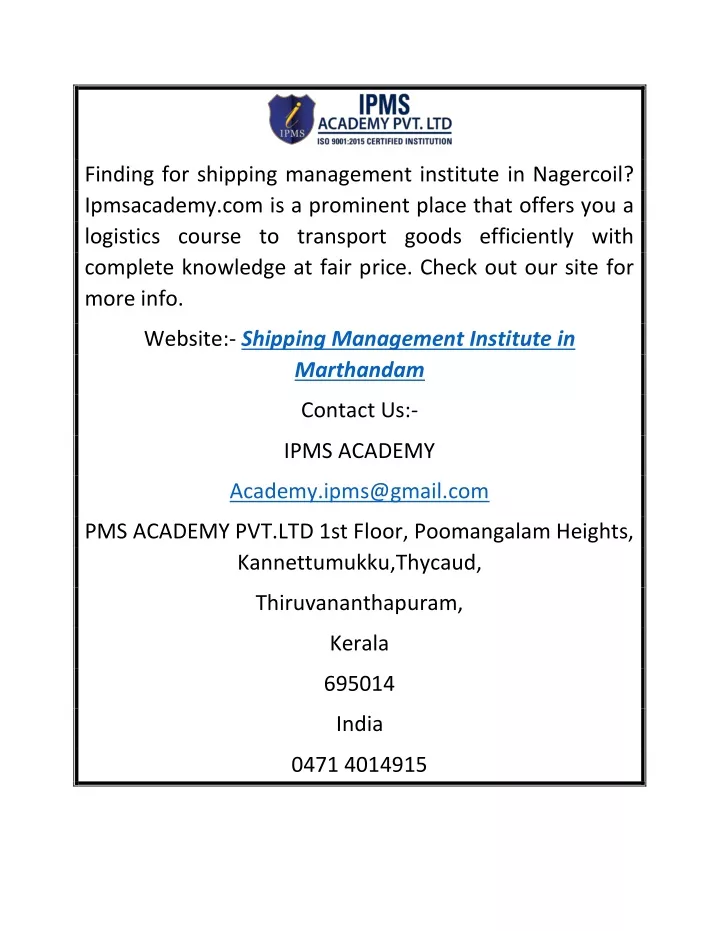finding for shipping management institute