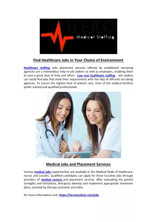 find healthcare jobs in your choice of environment