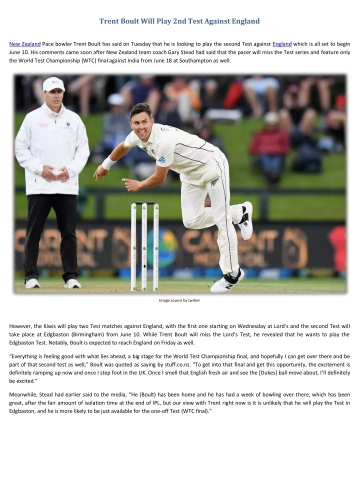 trent boult will play 2nd test against england