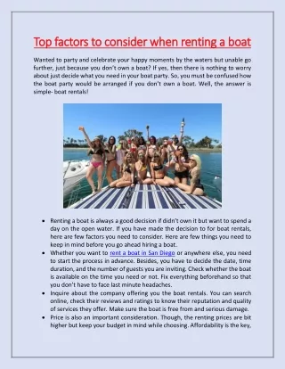 top factors to consider when renting a boat