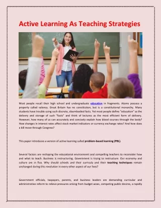 active learning as teaching strategies
