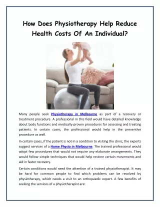 how does physiotherapy help reduce health costs