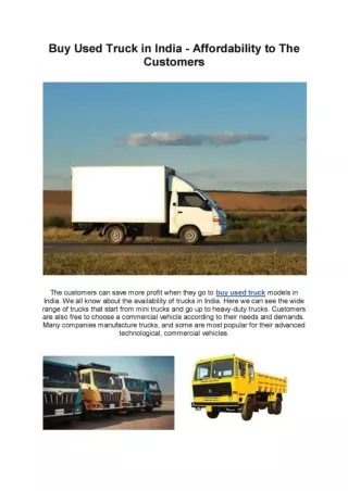 Buy Used Truck in India - Affordability to The Customers