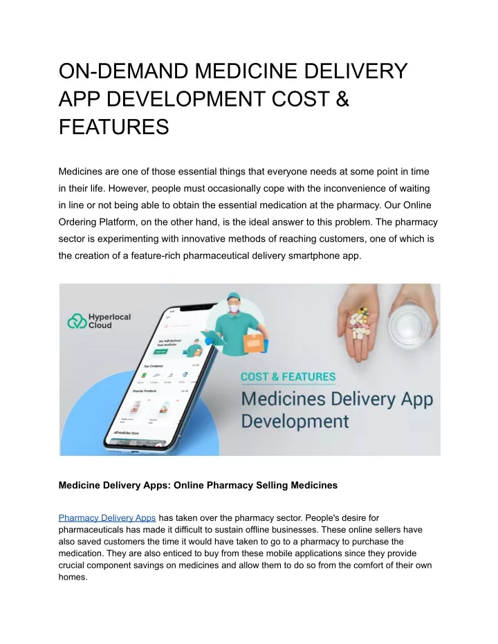 on demand medicine delivery app development cost
