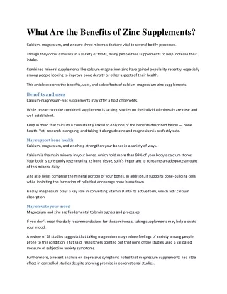 what are the benefits of zinc supplements